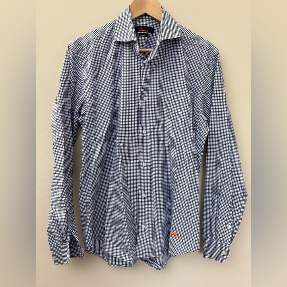 Casablanca Cotton Blue Plaid Button Up Dress Shirt Size Medium *Flaws